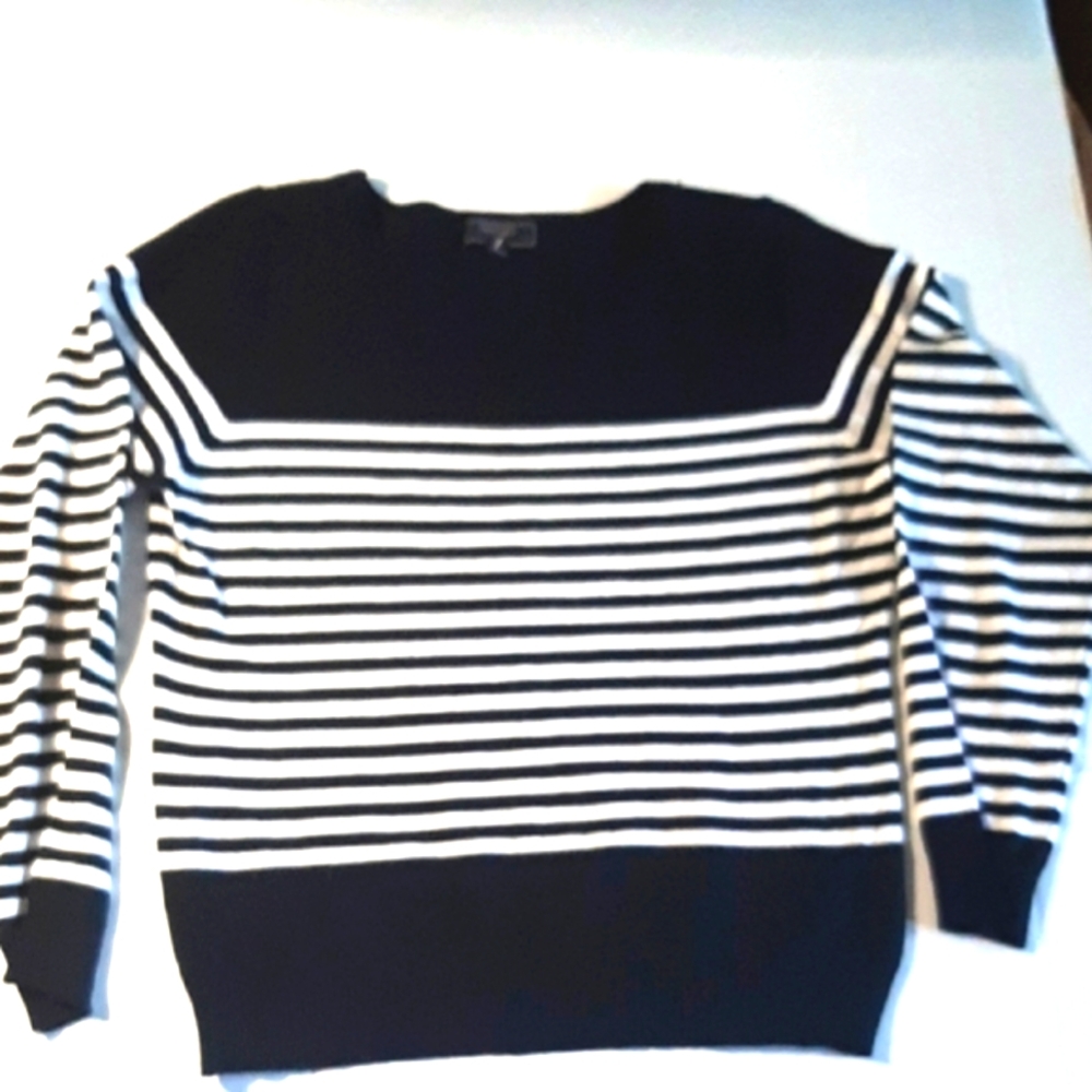Chocolate Black and White Crewneck Sweater Timeless Stripes
